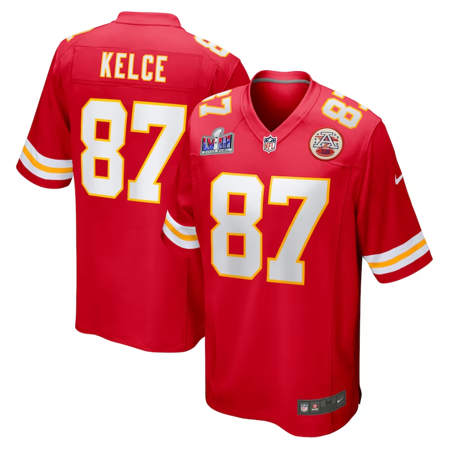 Men's Kansas City Chiefs Travis Kelce #87 Red Super Bowl LVIII Jersey